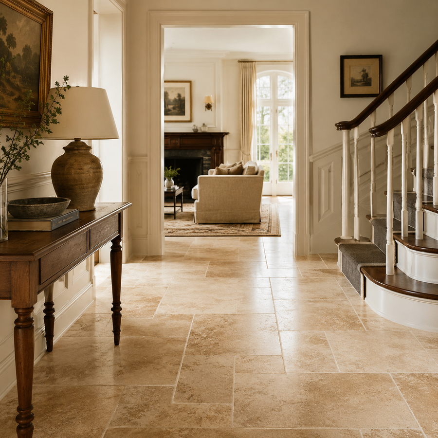 Warm stone look tile in an older home