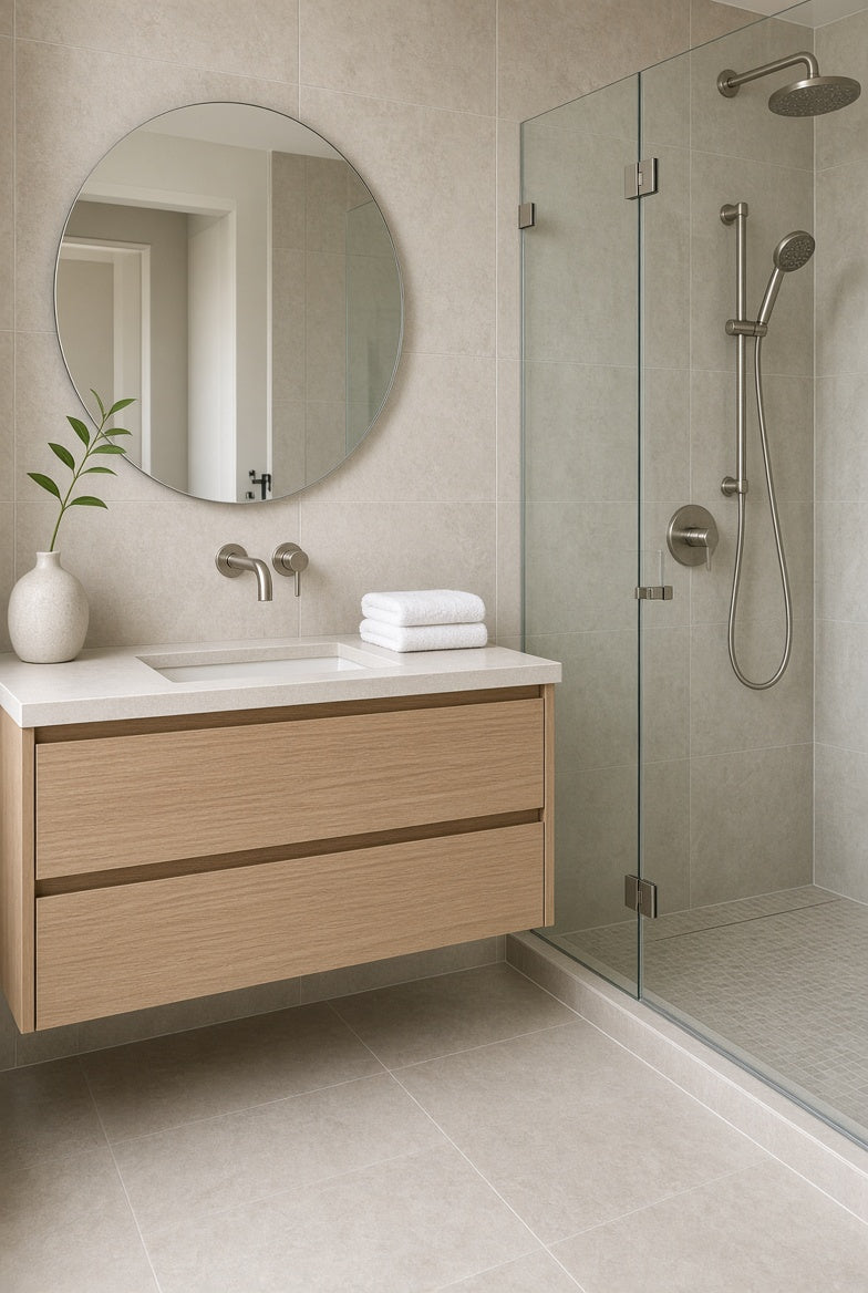 Calm tile in a Willowdale condo bathroom