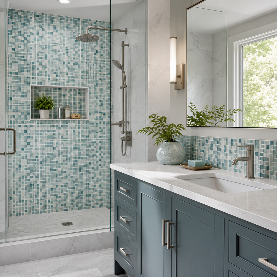 Mosaic tile in a Newmarket shower or backsplash