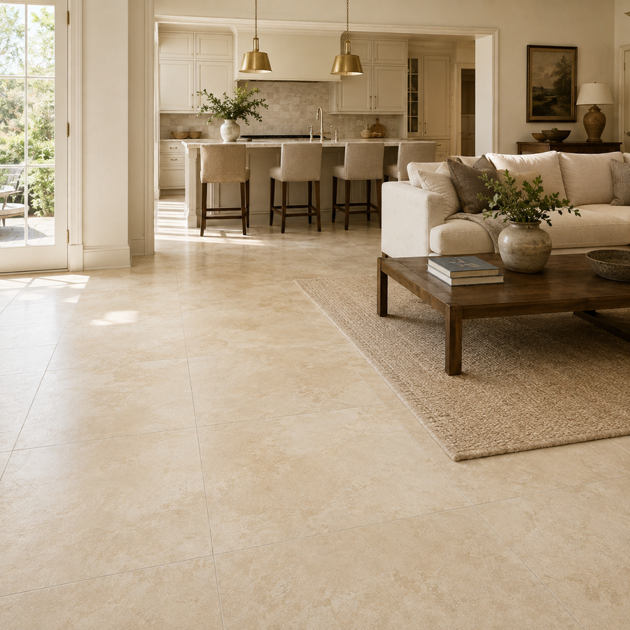 Large porcelain tile in a family home