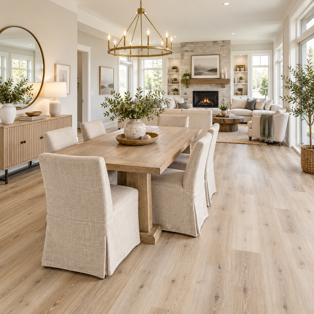 Wood-look vinyl flooring in an entry or basement in Grand Falls