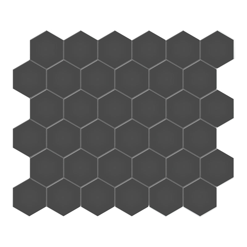 2" Architek Hexagon Black Matte Unglazed  Porcelain Mosaic