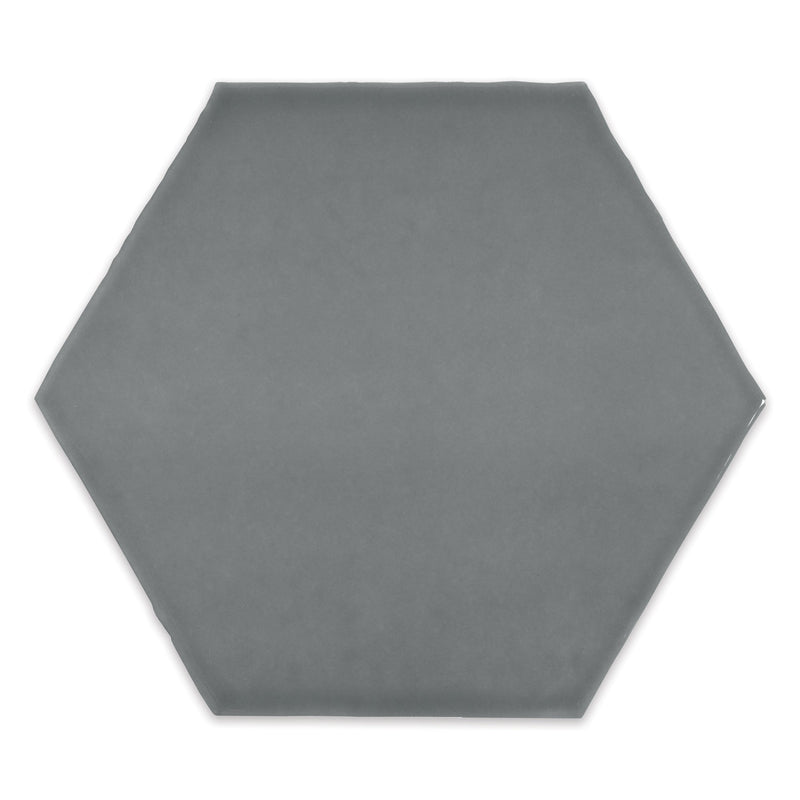 6" Ara Moda Hexagon Charcoal Grey Glossy Pressed Glazed Ceramic Wall Tile