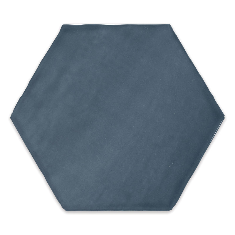 6" Ara Moda Hexagon Navy Blue Glossy Pressed Glazed Ceramic Wall Tile