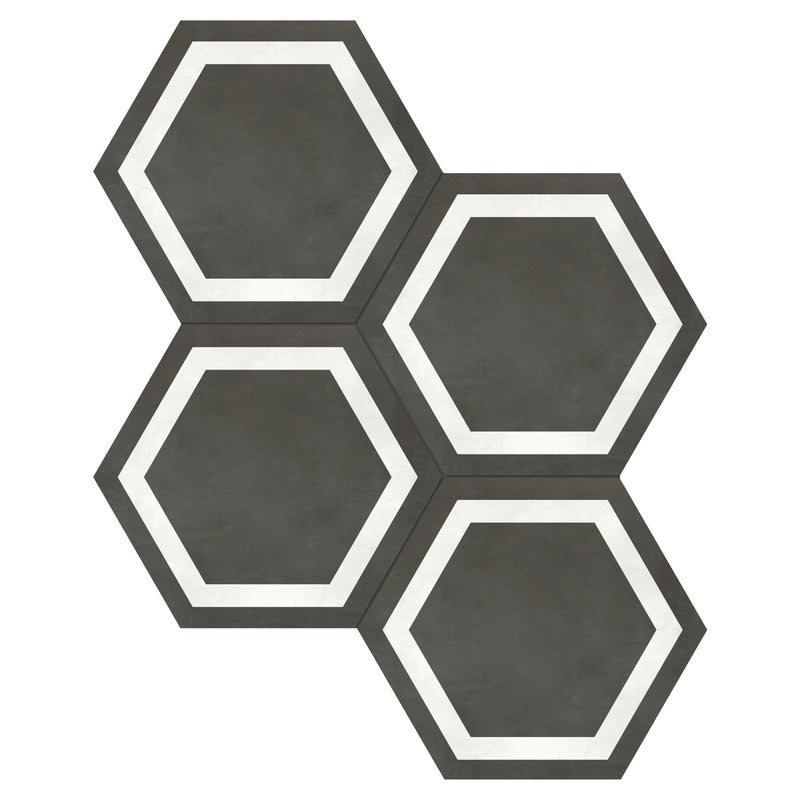 7x8 Hexagon Format Black Porcelain Matte Tile