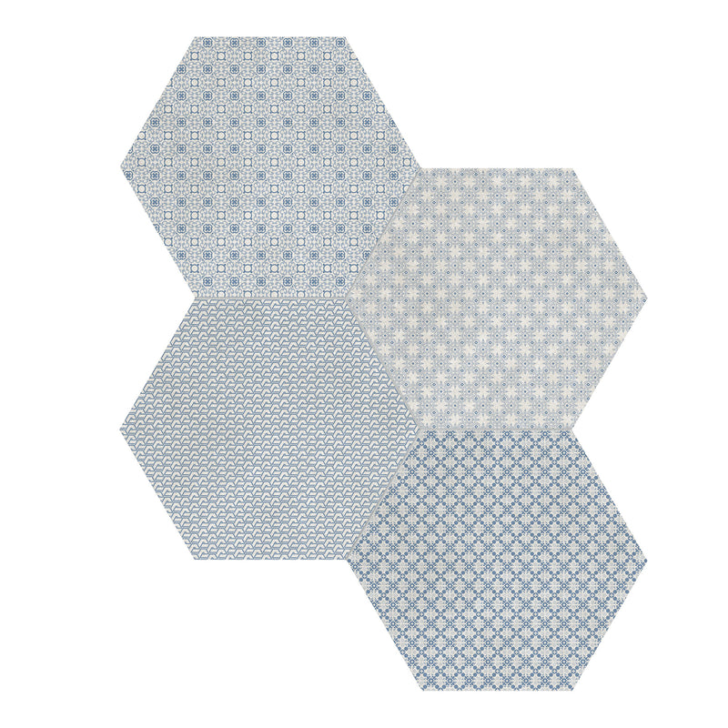 8.5" Drapery Denim Blend Hexagon Matte Pressed Glazed Porcelain Tile