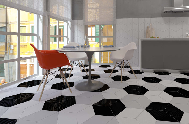 7.7x13.3 Rhombus Mono White Porcelain Tile