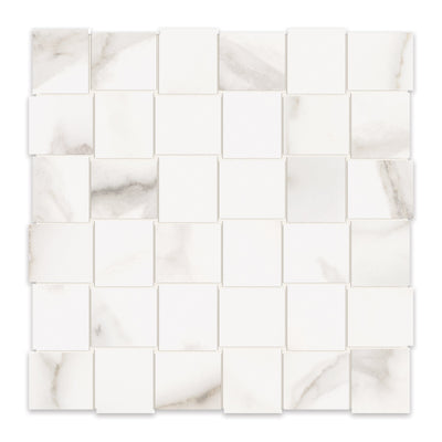 2x2  Chateau Basketweave Calacatta Porcelain Polished Mosaic