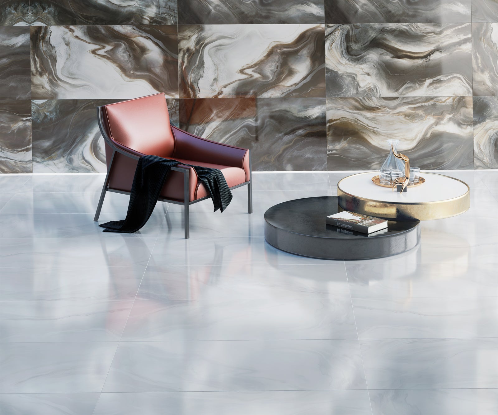 24x48 Watercolor Grey Polished Porcelain Tile