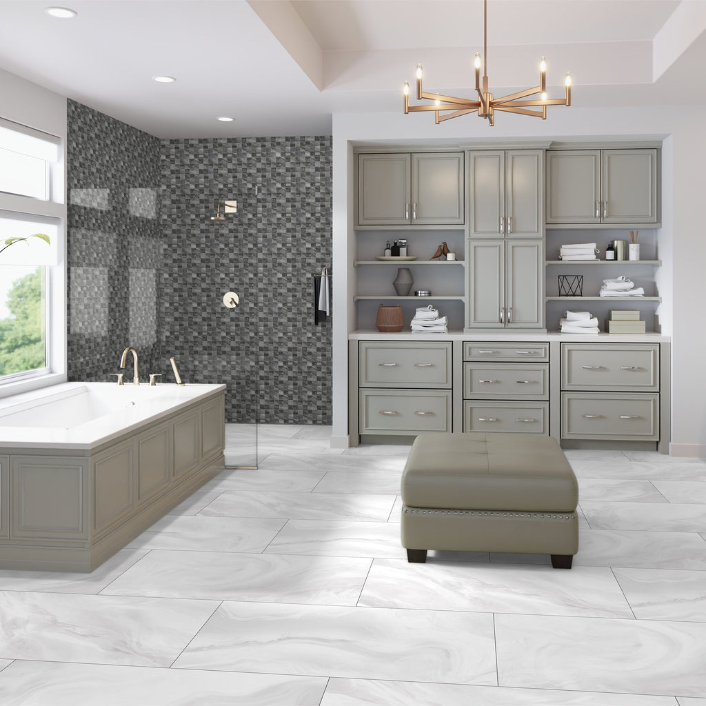 24x48 Watercolor White Polished Porcelain Tile