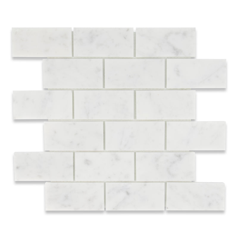 2x4 Italian Bianco Capri Honed Carrara Marble Mosaic Final Sale