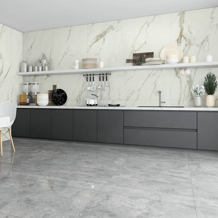 Porcelain slab kitchen backsplash