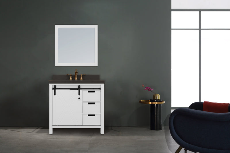 36" West Elm Vanity Set with White Cabinet, Pearl Grey Quartz Countertop, Mirror & Basin FINAL SALE