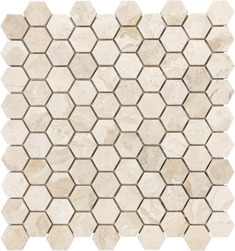 1.25x1.25 Hexagon Emilia Beige Marble Honed Mosaic