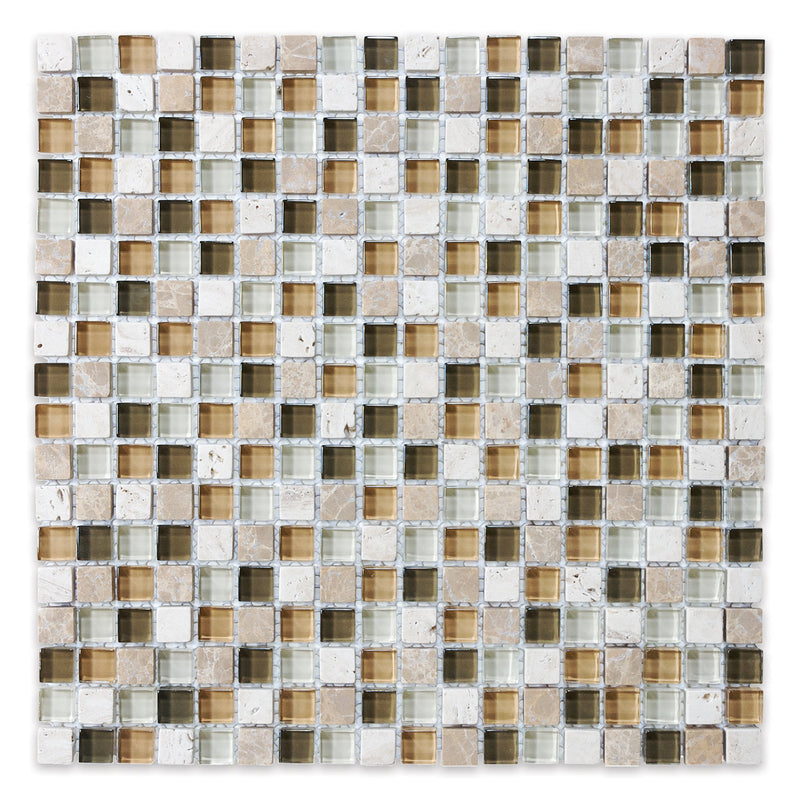 5/8x5/8 Paris Brown-White Glass Stone Blend Mosaic