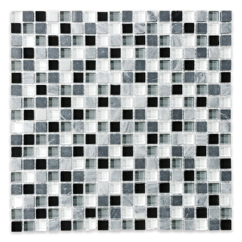 5/8x5/8 Paris Black-Grey Glass Stone Blend Mosaic
