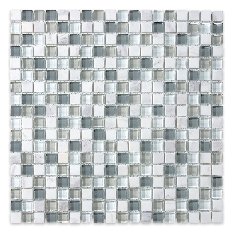 5/8x5/8 Paris Grey-White Glass Stone Blend Mosaic