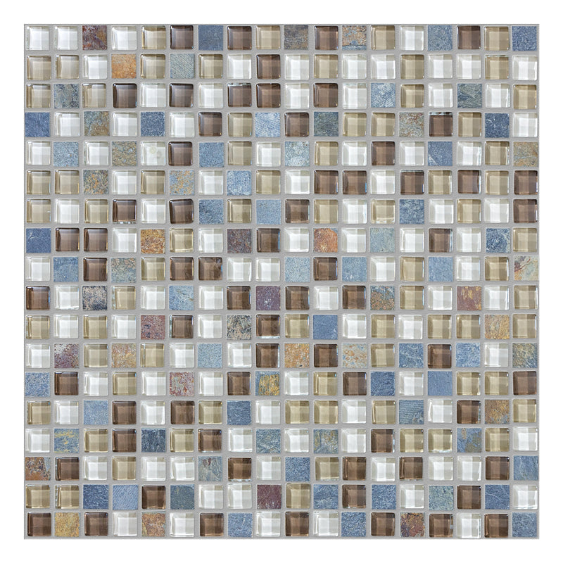 5/8x5/8 Genesis Amber Glass Slate Blend Mosaic