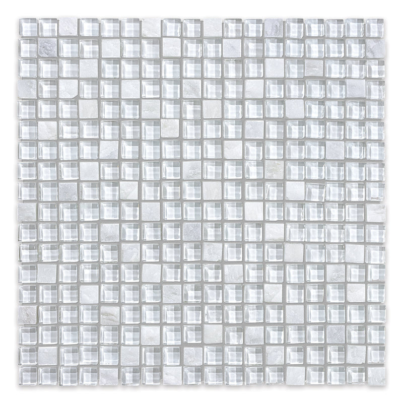 5/8x5/8 Genesis White Glass Quartz Blend Mosaic