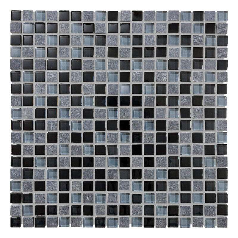 5/8x5/8 Genesis Black Glass Slate Blend Mosaic