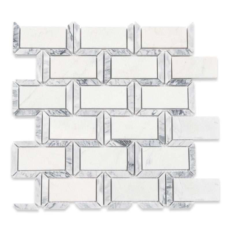 2x4 White w/ Grey Frame Marble Polished Mosaic Final Sale