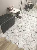 10" Hexagon Sonar Terrazzo White Porcelain Tile Final Sale