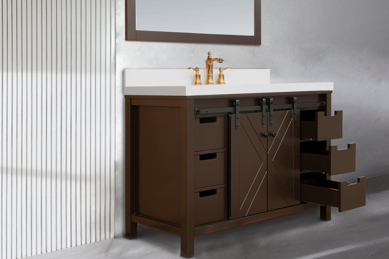48" West Elm Vanity Set with Brown Cabinet, White Quartz Countertop, Mirror & Basin FINAL SALE