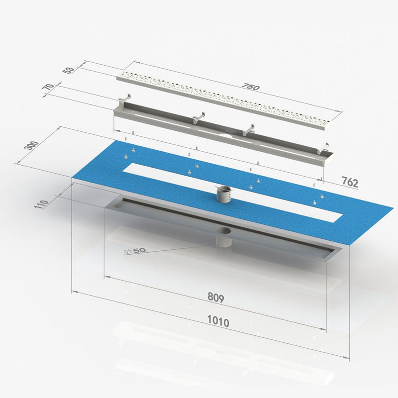 36x60 Linear Shower Kit w/ 30" Bright Clear Center Drain