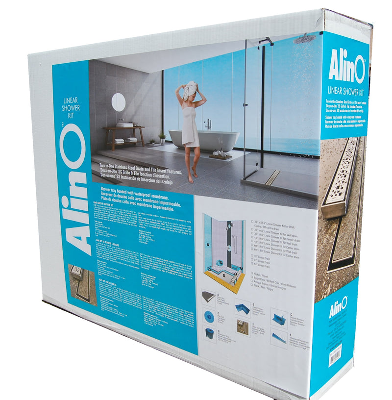 36x87.5 All-in-One Linear Shower Kit w/ 30" Bright Clear Off-Center Drain Final Sale