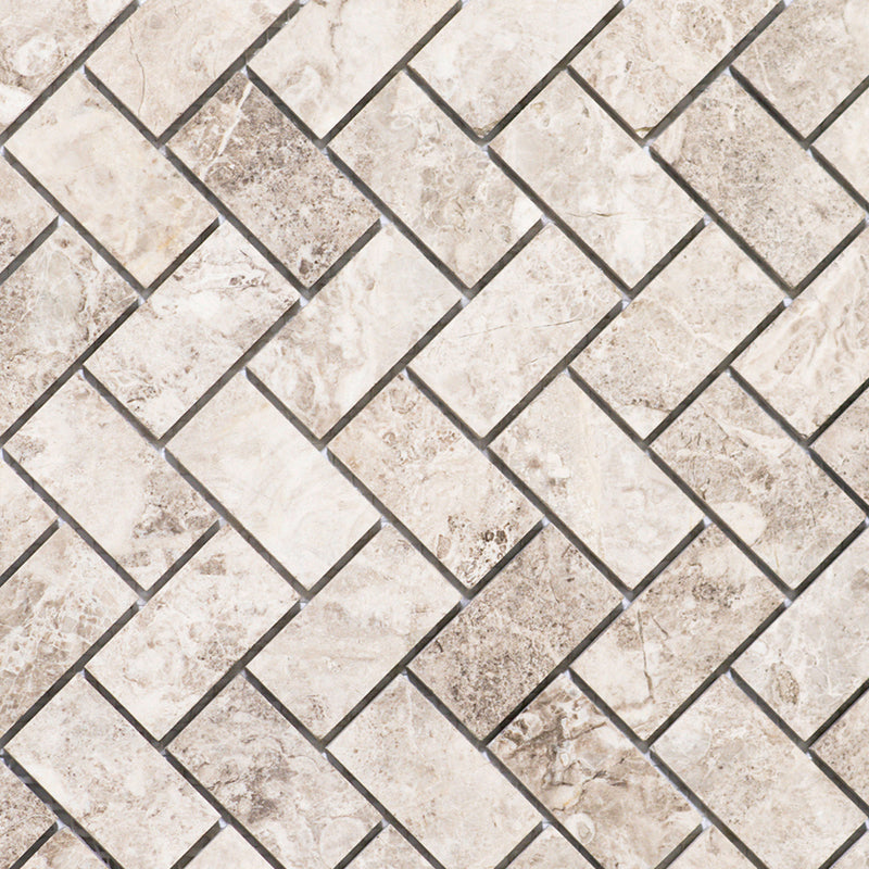 (Discontinued) Herringbone Silver Grey Marble Polished Mosaic FINAL SALE SOLD AS IS
