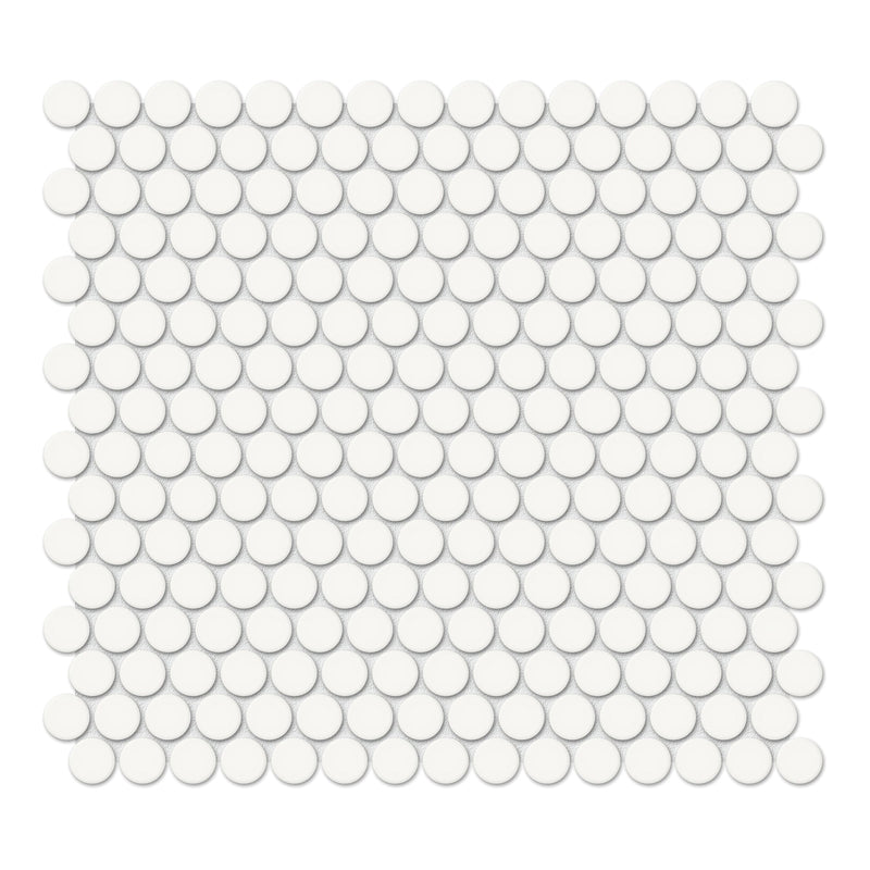3/4" Architek Penny Round White Glossy Glazed Porcelain Mosaic