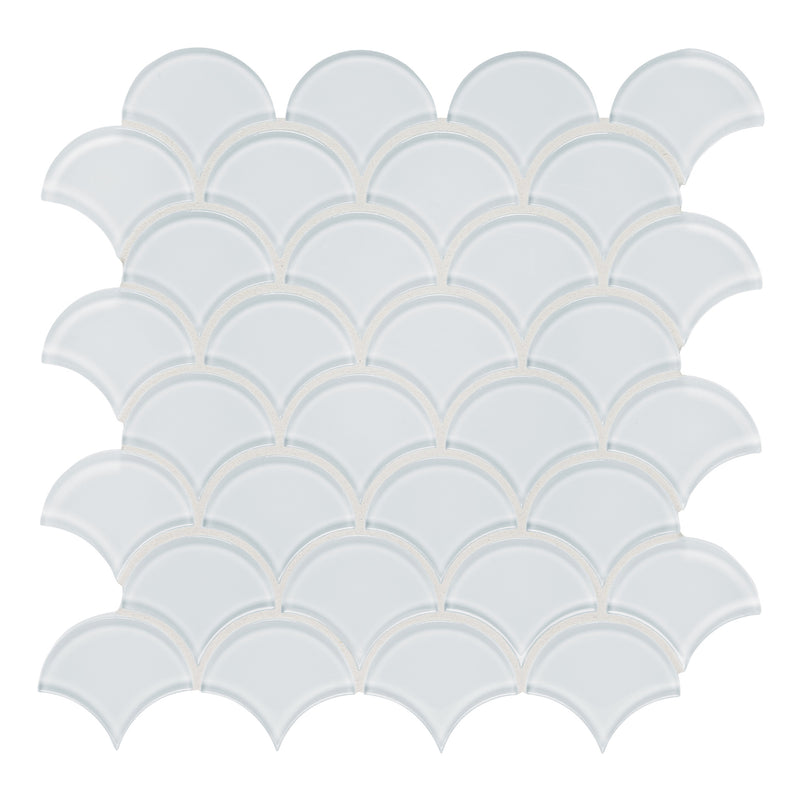 Scallop Sollenn Super White Glass Mosaic