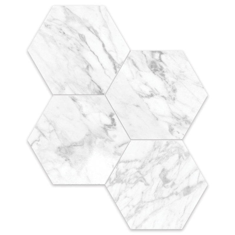 6" Hexagon Antonella Pebble White Porcelain Polished Mosaic