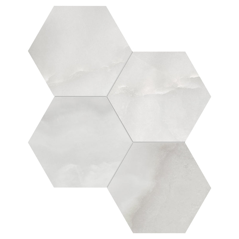 6" Hexagon Antonella White Onyx Porcelain Honed Mosaic