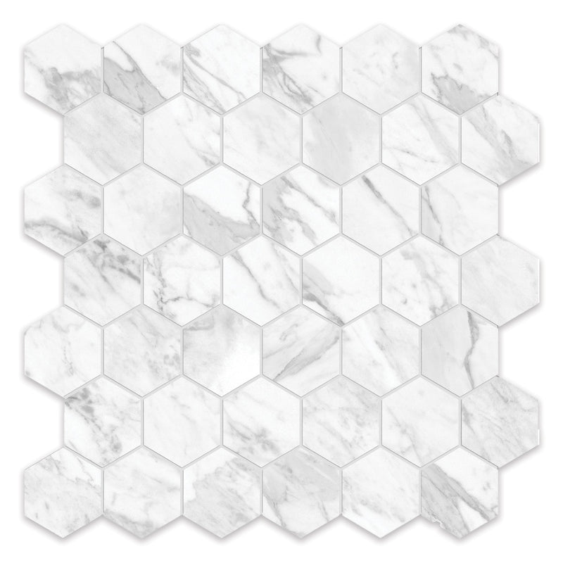2" Hexagon Antonella Pebble White Porcelain Polished Mosaic