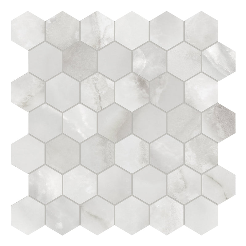 2" Hexagon Antonella White Onyx Porcelain Polished Mosaic