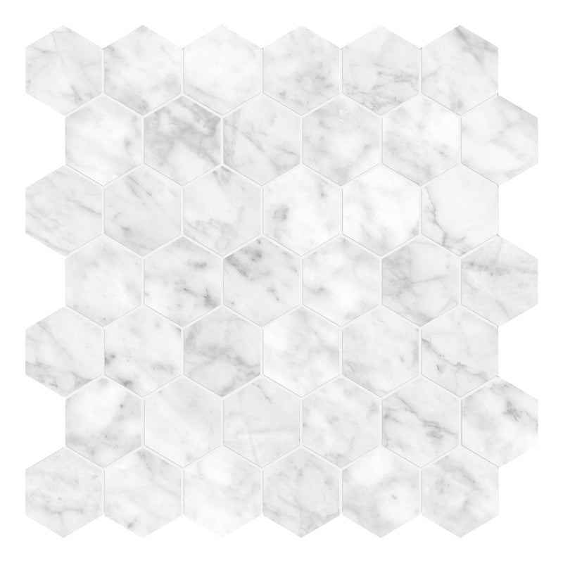 2" Hexagon Antonella Modern Cararra Porcelain Honed Mosaic