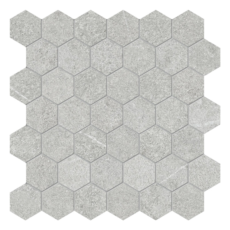 2" Hexagon Bateig Light Grey Porcelain Matte Mosaic