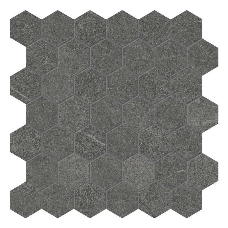 2" Hexagon Bateig Dark Grey Porcelain Matte Mosaic
