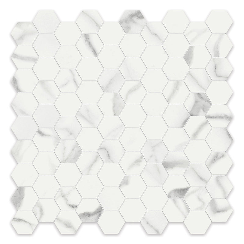 1.25x1.25 Hexagon Chateau Statuario Porcelain Polished Mosaic