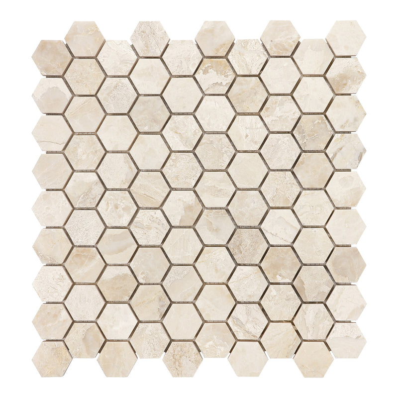 1.25x1.25 Hexagon Emilia Beige Marble Polished Mosaic