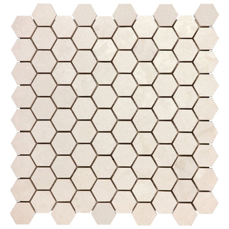 1.25x1.25 Hexagon Olivia Ivory Limestone Polished Mosaic