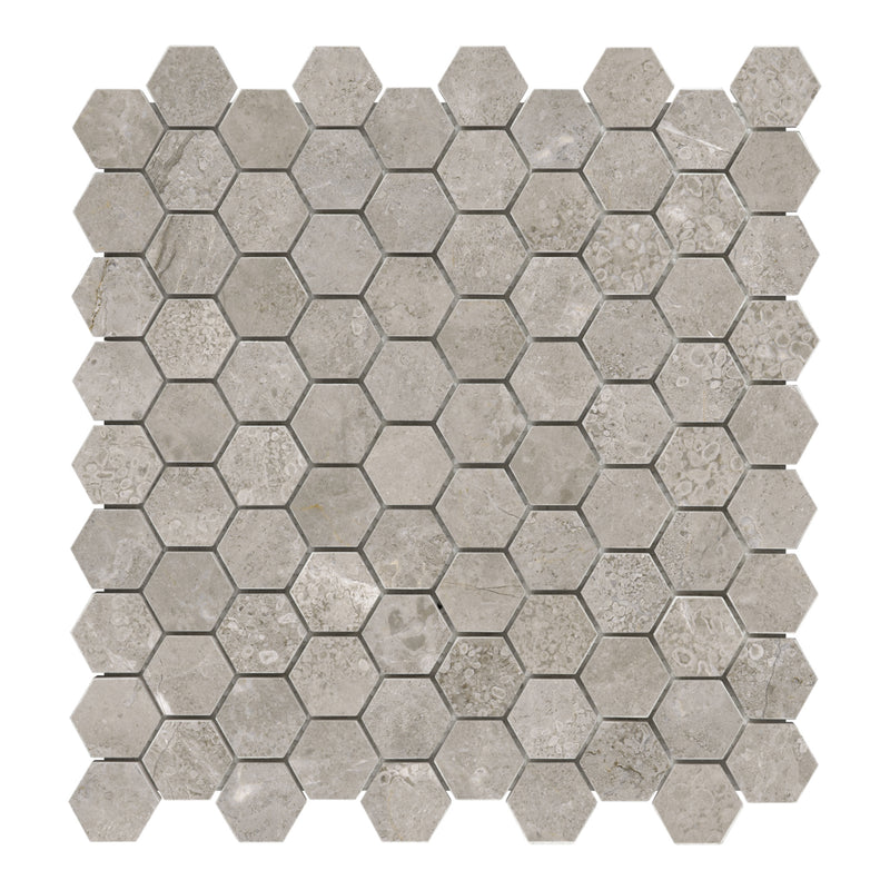 1.25x1.25 Hexagon Tronador Grey Marble Polished Mosaic