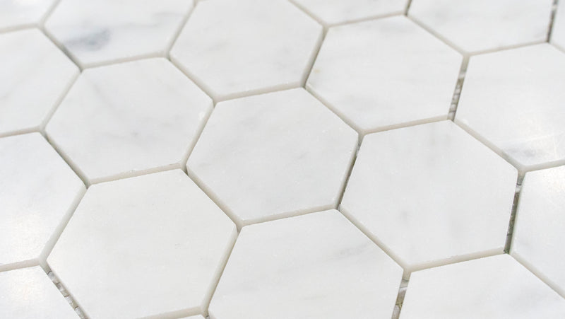 2x2 Italian Carrara Grande Hexagon Marble Honed Mosaic Final Sale