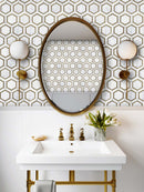 4" Artistic Bianco Hexagon Marble w/ Gold Accent Polished Mosaic Final Sale