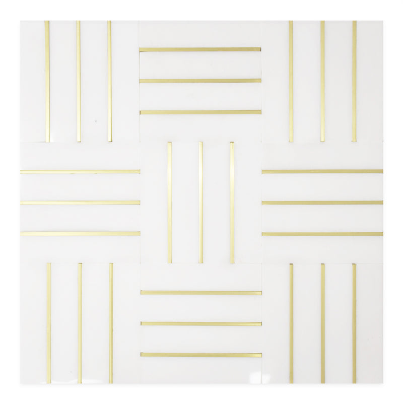 Artisctic Modern Weave Dolomite Marble w/ Brass Polished Mosaic