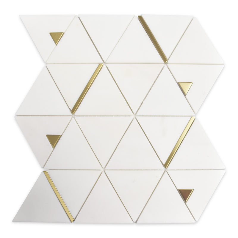 Artistic Modern Triangle White Marble W/ Gold Polished Mosaic Final Sale