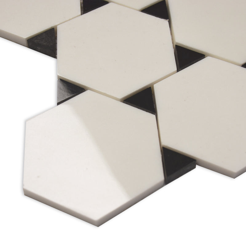 Artisctic Hexagon White Marble w/ Black Triangle Polished Mosaic FINAL SALE
