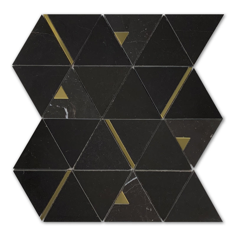 Artistic Modern Triangle Black Marble W/ Gold Polished Mosaic Final Sale