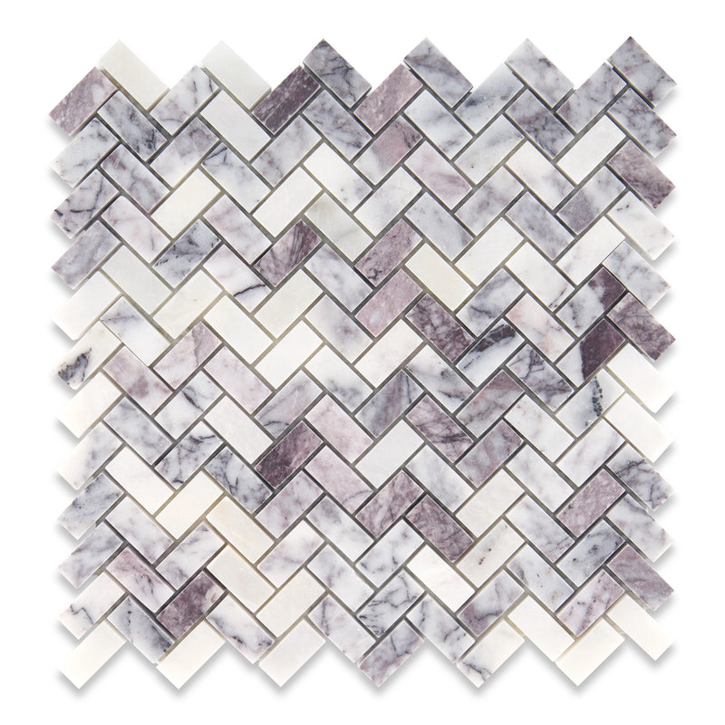 0.60 x1.25 Herringbone Spring Lilac Marble Polished Mosaic Final Sale